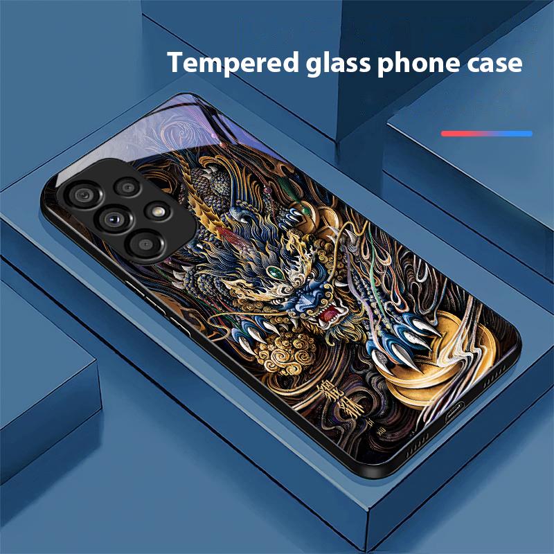 Goldener Phönix Für Samsung Galaxy S10 20 Plus 21 FE 22 23 24 FE 25 Ultra Schwarz Gehärtetes Glas Handyhülle Hartschale