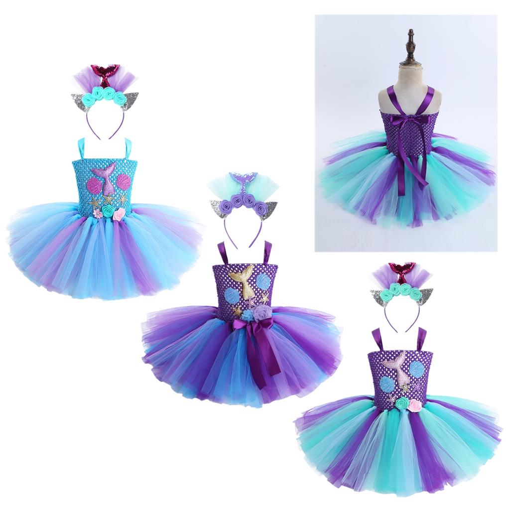 Kids Girls Mermaid Dress Up Performance Costume Birthday Party Mesh Tutu  Dress with Flower Hair Hoop Outfit  buy at low prices in the Joom online  store