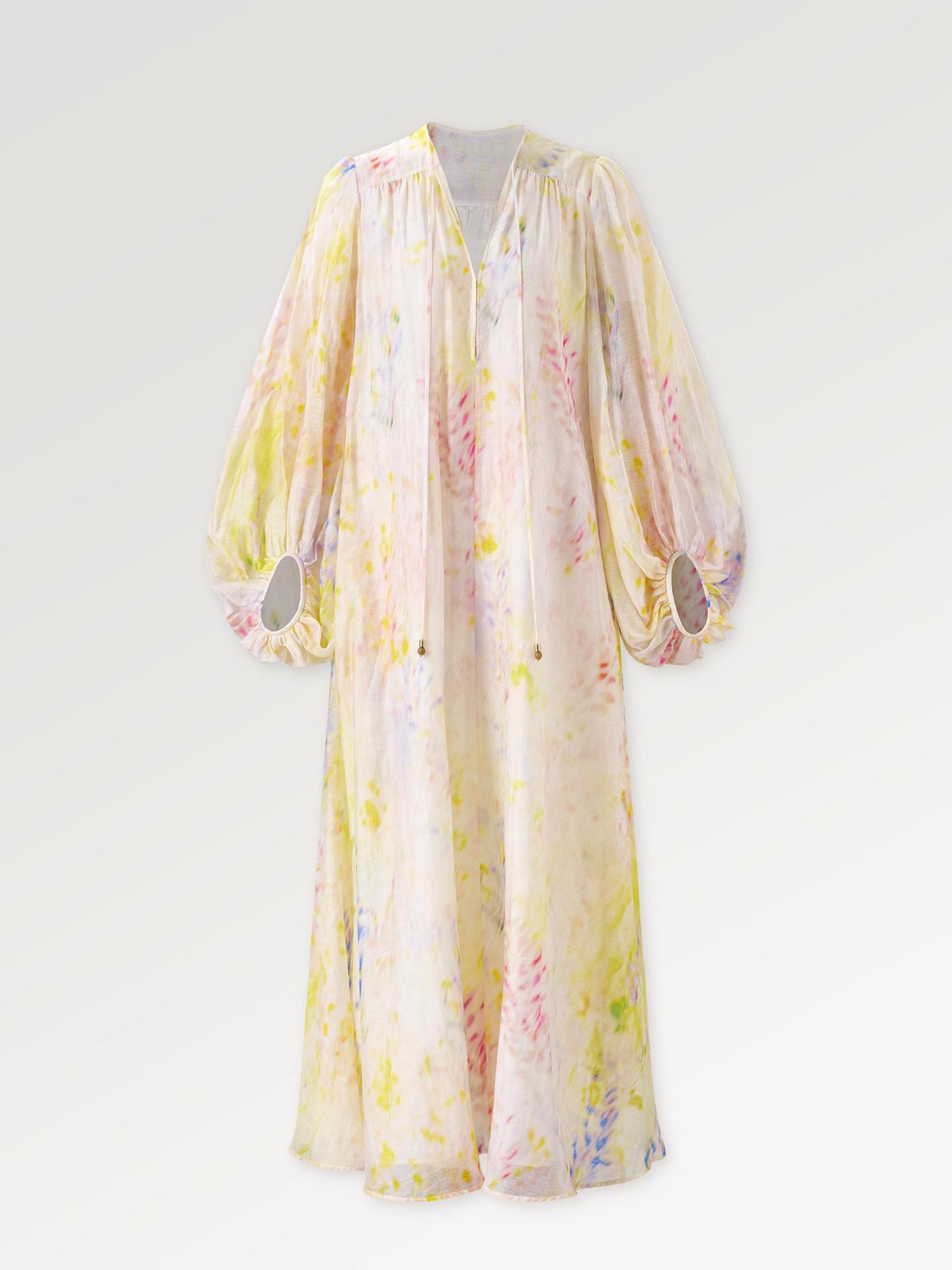 

Spring Women s Chinese Style Tie-Dye Puff Sleeve Long Dress P0226 Small цветочный