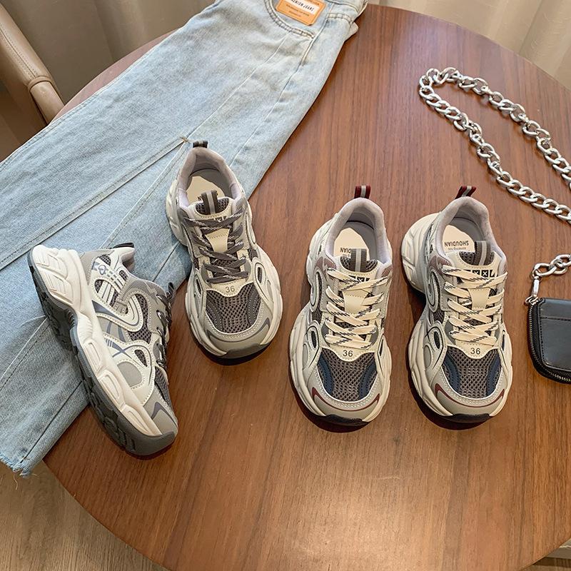 Ultra-light and Versatile College Lace-up Thick-soled Heightening Fashion Youth Trend Casual Dad Shoes Gray-blue