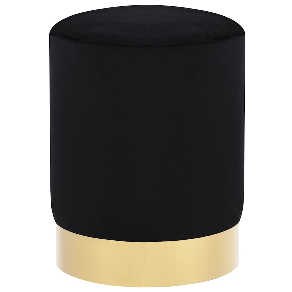 Black and Gold Velvet Footstool 28 x 36 cm