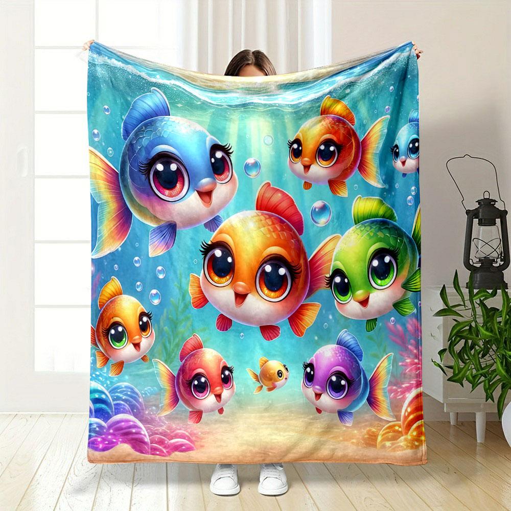 Colorful Cartoon Fish Underwater Scene print blanket soft and cozy perfect for the living room bed sofa or a nap,gift