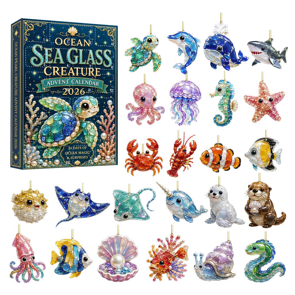 2026 Christmas Countdown Calenda, 24 Sea Creature Christmas Ornaments,Holiday Gift for Christmas