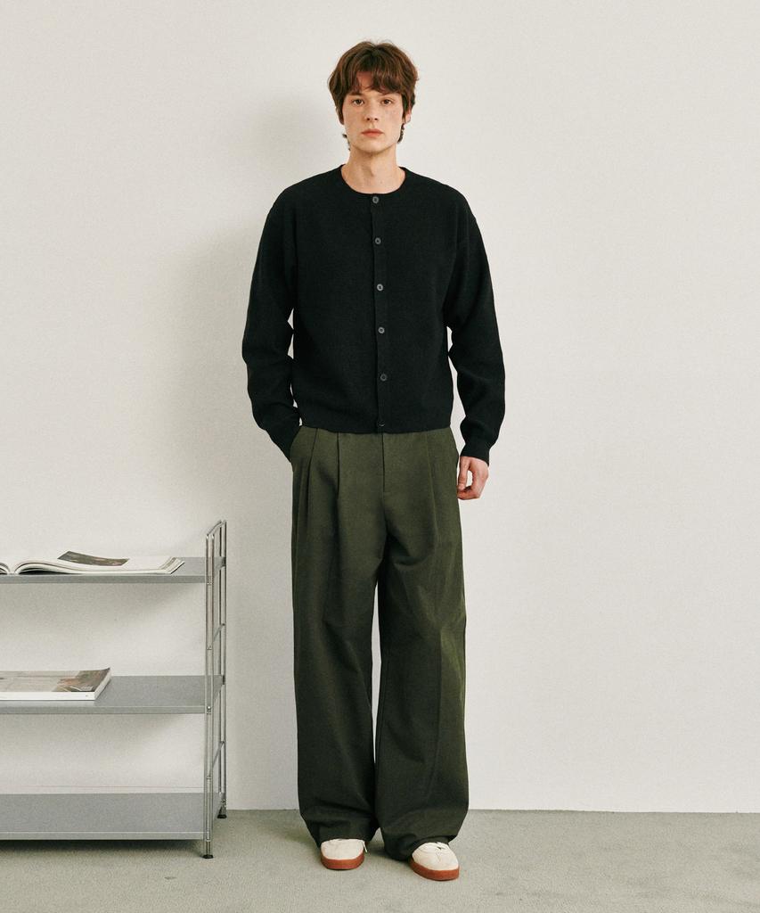 GLW Wide Double-Pleat Cotton Pants Khaki