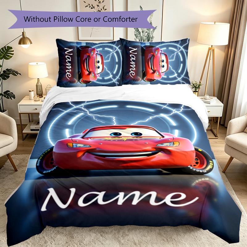Custom Name 3pcs McQueen Car 4 Bedding Set for All Season Use, Cozy Printed Bedclothes Ideal Birthday Gift