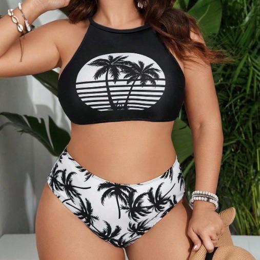 TS JYL-SW222 Vintage Print Cover Up, Three-Piece UV Protect Swimwear For Ladies L