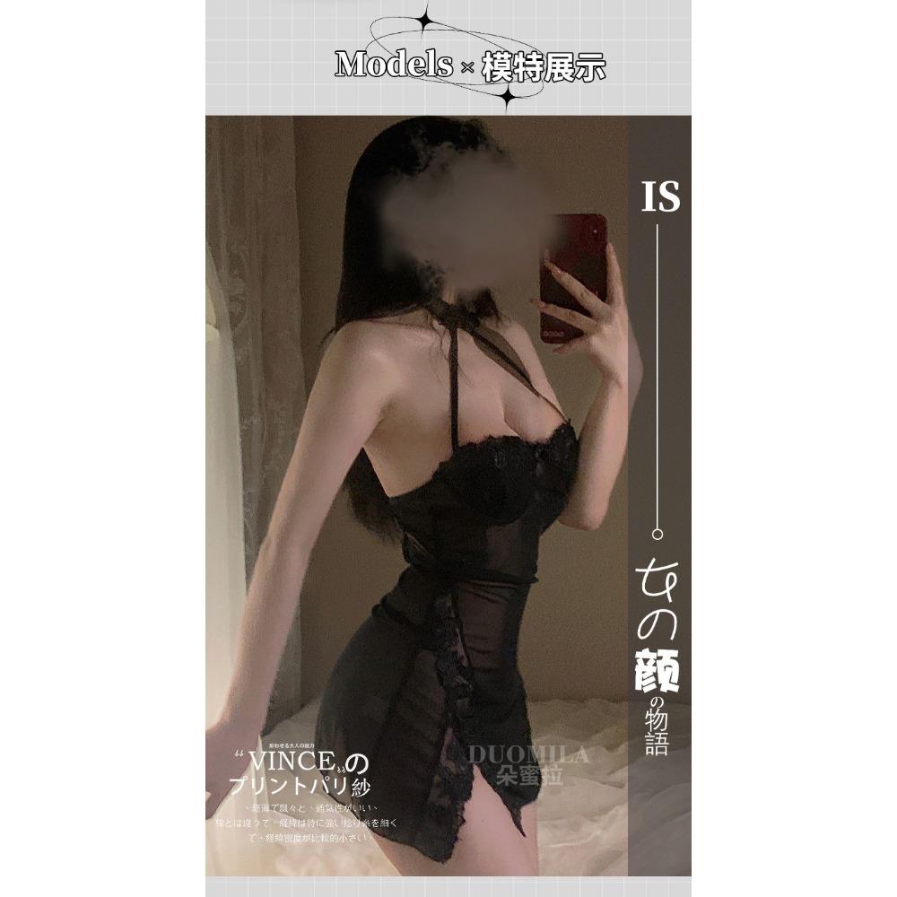 Domila Erotic Underwear Perspective Nightdress Sexy Lace Neck Cheongsam Hot Free Temptation Pajamas F396