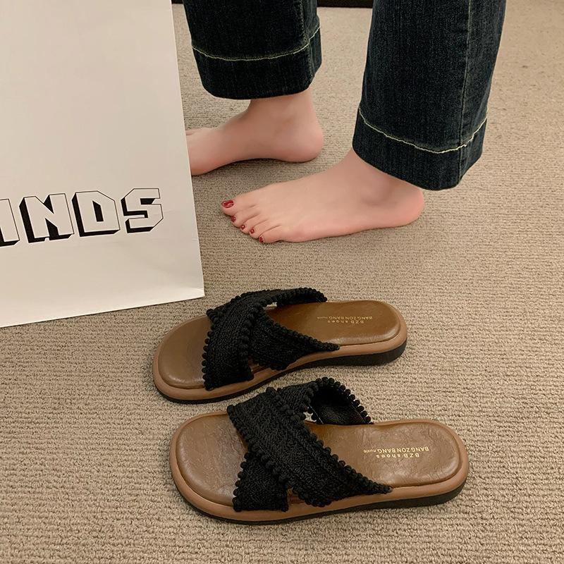 Cool Slippers New Summer Vintage Woven Cross Bohemian Student Flats