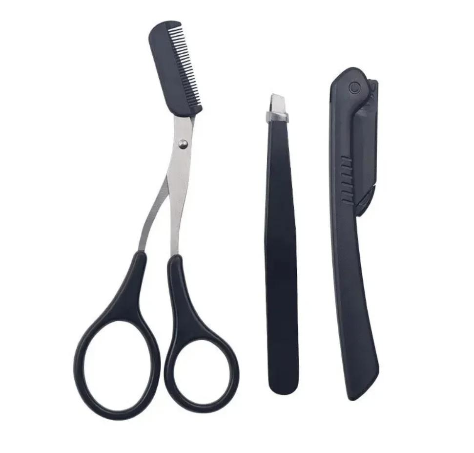 Three-piece stainless steel eyebrow clip comb Scissors Eyebrow trimmer Eyebrow trimmer tool