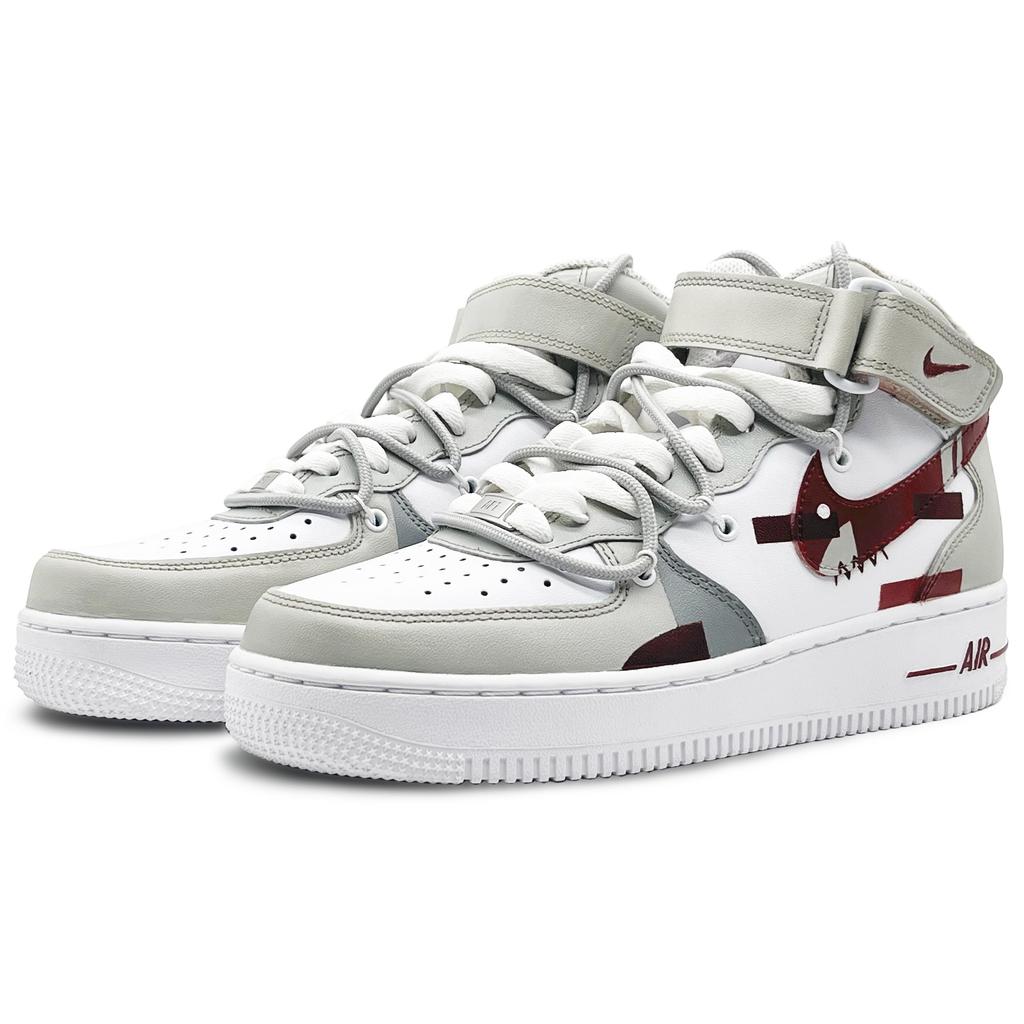 Nike Air Force 1 '07 Air Force 1 Slip Resistant Abrasion Resistant Mid top Skateboard Shoes Men's Gray Red White CW2289-111(Team131-)