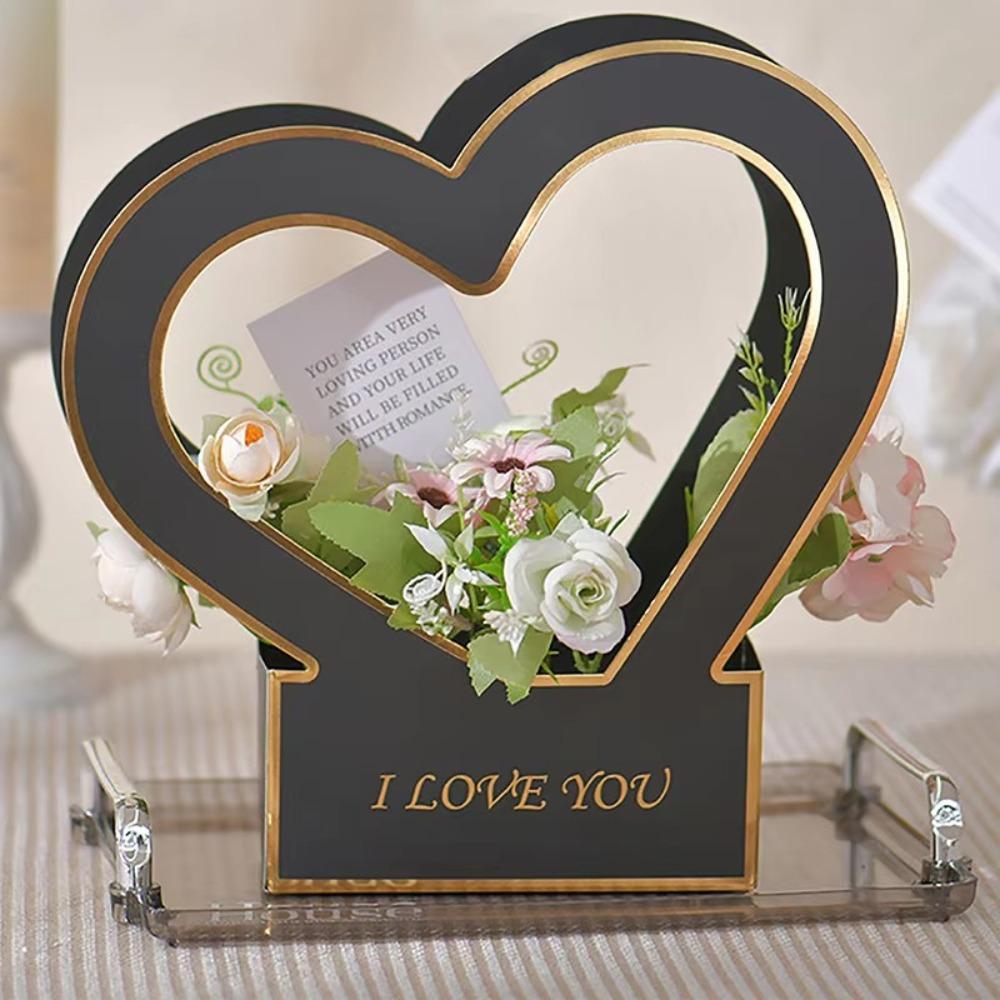 2pcs Foldable Heart Flower Box Floral Art Wrapping Paper Box Wedding Birthday Party