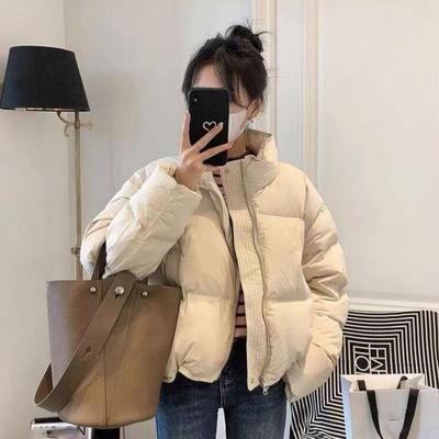 Dames Herfst en Winter Plus Size Effen Kleur Korte Bovenkleding Gewatteerde Opstaande Kraag Losse Rits Sectie Lange Mouw Broodkleding Jas