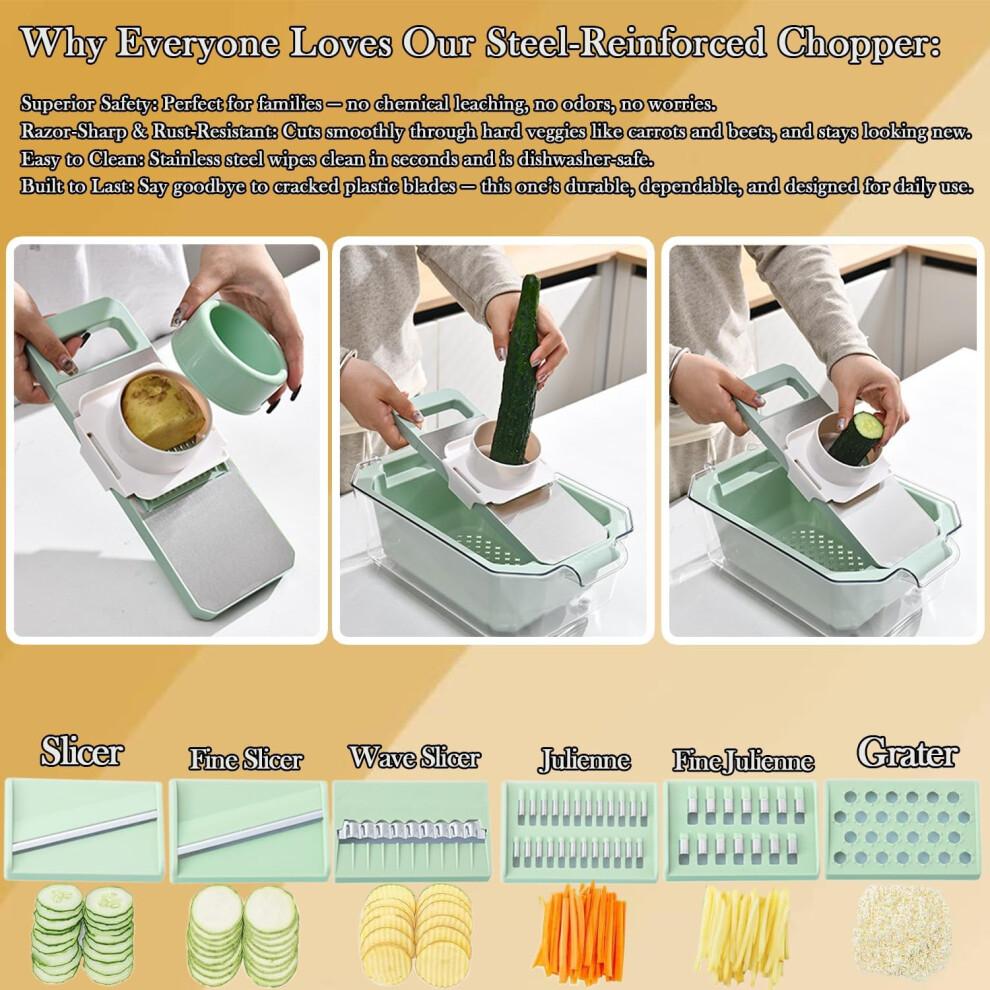 Vegetable Chopper Stainless Steel, 9in1 Mandoline Slicer with Adjustable Thickness for Kitchen