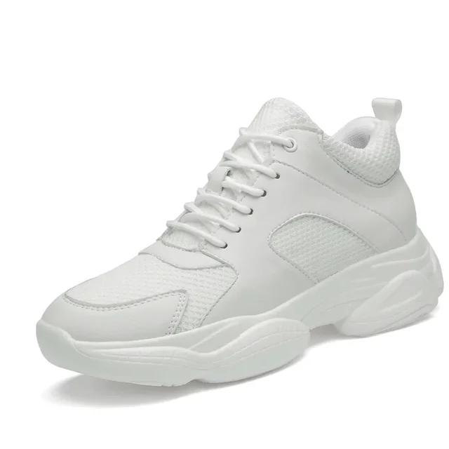 Fashion Sneakers Man Elevator Shoes Height Increase Insole 8cm White Black Taller Shoes Men Breathable Leisure Sports Plus Size