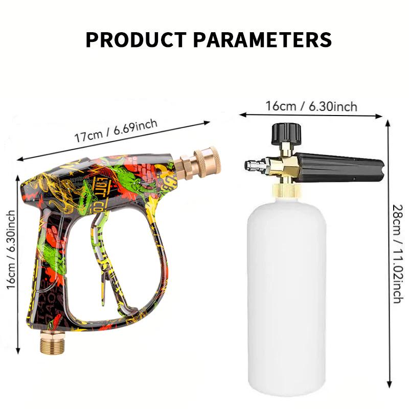 1/4" Quick Connect Pressure Washer Gun with Foam Bottle and 5 Spray Tips