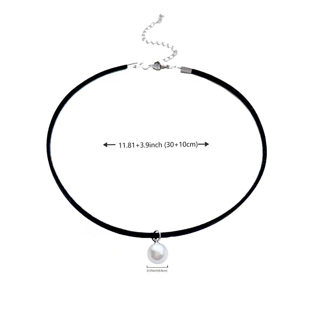 Sweet and cute simple everything artificial pearl pendant black PU leather choker collar neck with choker necklace women
