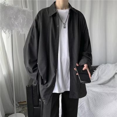 Long Sleeve Shirt Men's Summer Thin and All-Matching Shirt Coat Korean Style Trendy Loose Plus Size Solid Color Hong Kong Style Sun-Protective