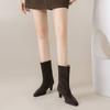 Krazing Pot Cow Suede Nubuck Autumn Winter Shoes Thick High Heels Big Size 43 Modern Boots Square Toe Keep Warm Slip on Mid-calf Boots