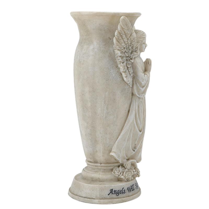 Cemetery Vases Praying Angel Sculpture Ornament Resins Outdoor Decors Flower Holder Pot For Memorial Garden Grave Site