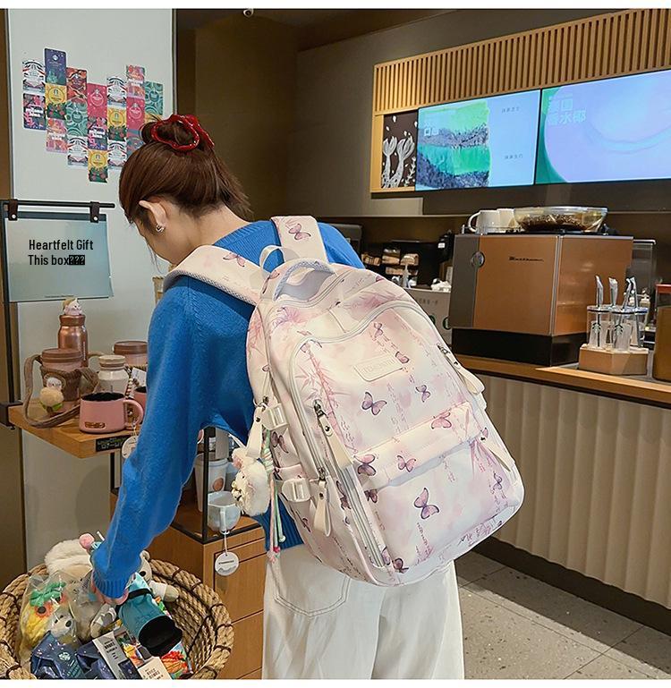 Svěží batoh s motýlím potiskem pro studenty středních a vysokých škol – Velká kapacita, národní styl, literární design pro fanoušky