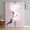 Love Pink Rose Butterfly Sheer Curtains for Bedroom Living Room Voile Window Curtains Tulle Curtains for Kids Room