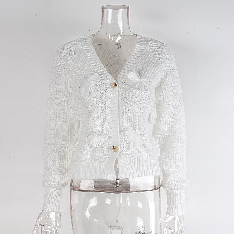 Women's Solid Color Bow Knit Cardigan - Autumn/Winter Sweater
