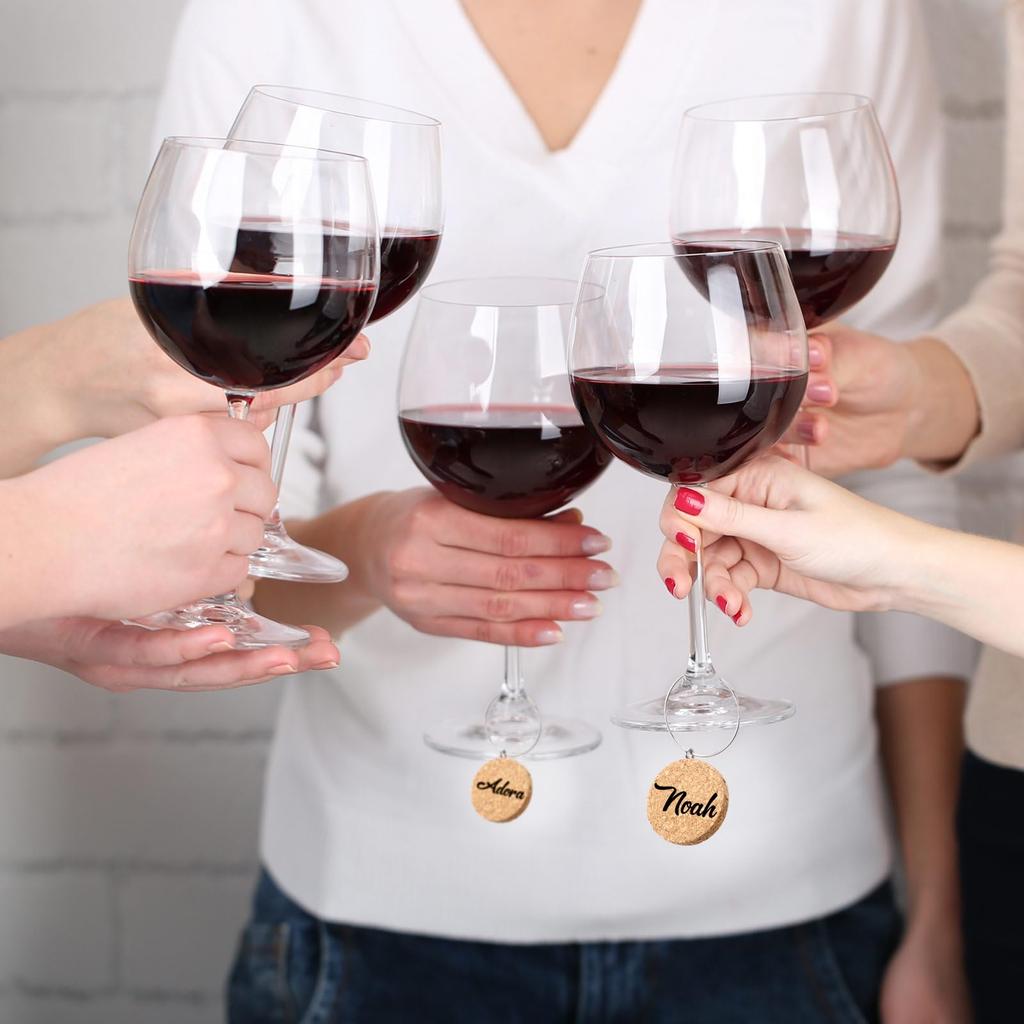 12 Stück Kork-Weinglasanhänger mit Ringen, Wein-Themen-Kelch-Getränkemarkierer, Etikett für Heimpartys, Festivalfeiern