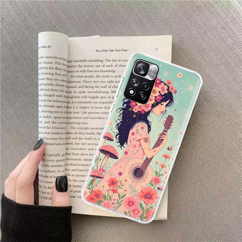 Groovy Mushroom Silhouette Phone Case For Redmi Note 13 12 Pro Plus 14 15 Pro 5G 11 11T 11E 11S 10 Pro 10S 9 9S Cover Cell Clear