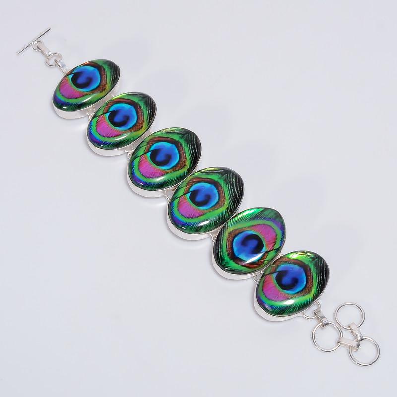 

Mind Blowing Top Grade Qualite 100% Natural Dichroic Glass Oval Shape Ethnic Style Handmade Jewelry 925 Steling Silver Bracelet 7-9 WSJ5153 7-9