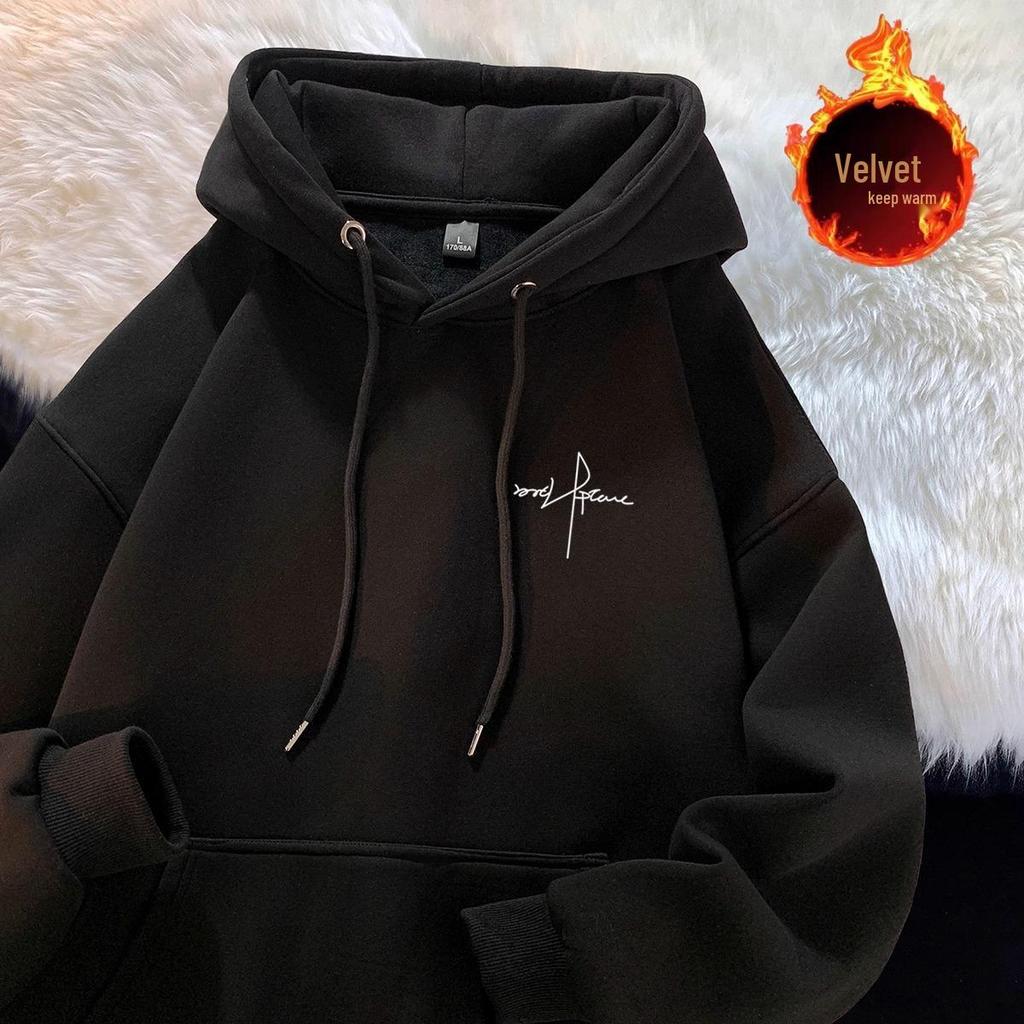 Personalized American Style Men's Hoodie – Autumn/Winter Velvet, Thick, Versatile Student Jacket