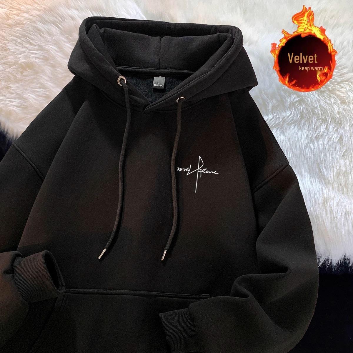 

Personalized American Style Men s Hoodie – Autumn/Winter Velvet, Thick, Versatile Student Jacket 5XL