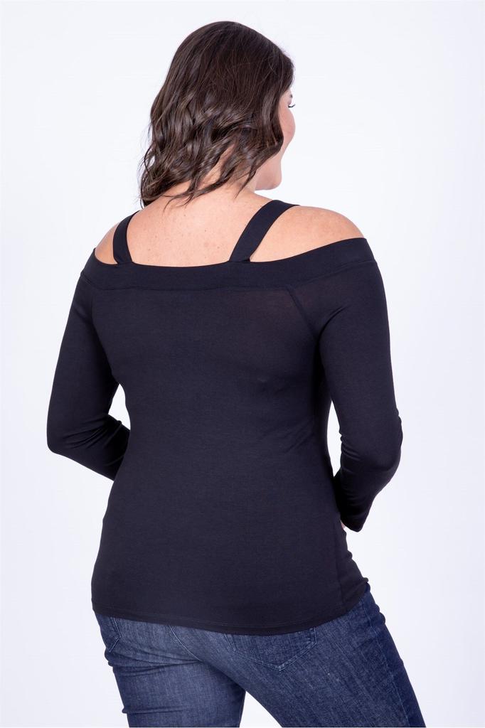 Women's Big Size Blouse Strappy Karmen Collar T-Shirt