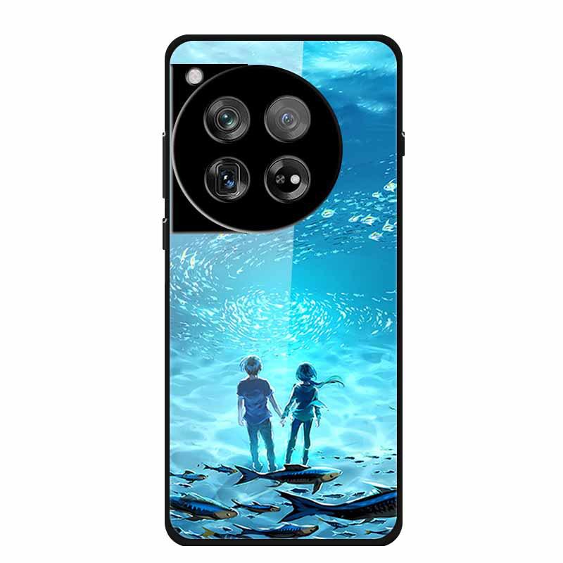 OnePlus 12 Case Tempered Glass Customized Colorful Golden Fruit Design