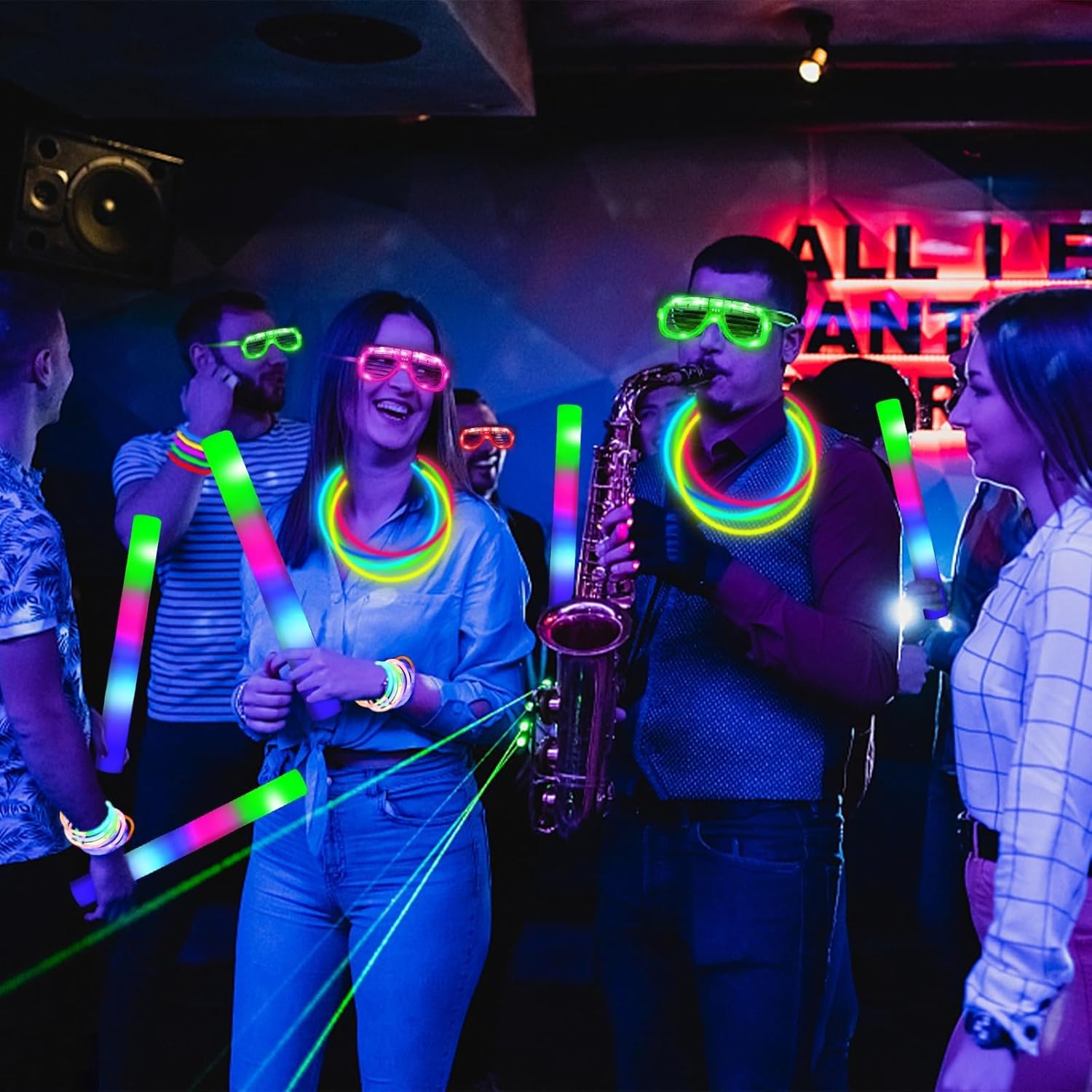 Camlinbo 148 PCS Glow in the Dark Party Supplies- 24 Pcs 16  Foam Glow Sticks, 24 Pcs LED Glasses, 100Pcs Glow Sticks Necklaces Bracelets Light Up