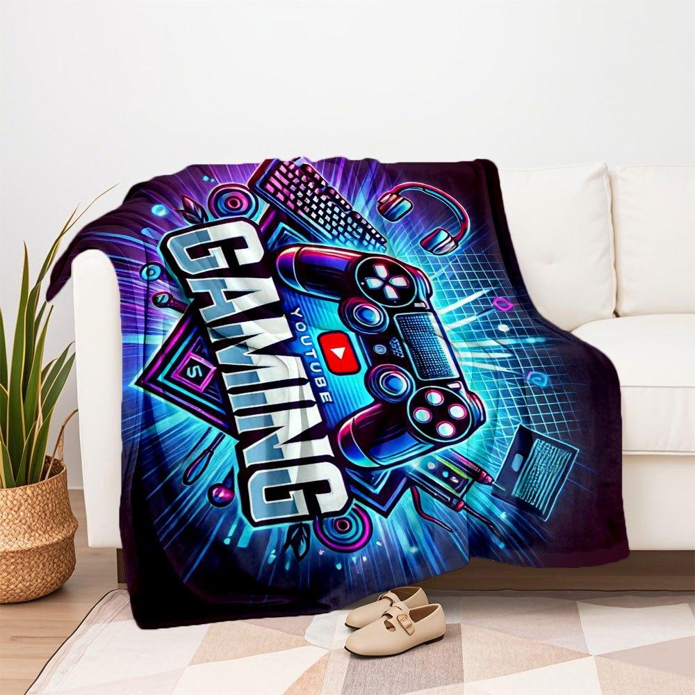 "Neon Gaming Controller Wall Art Decor"Blanket Flannel Throw Blanket for Sofa, Bed, Travel, Camping, Office, Couch, Chair, And Bed Gift for