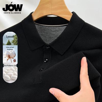 JOW Men's Business Casual Silk Blend Polo Shirt