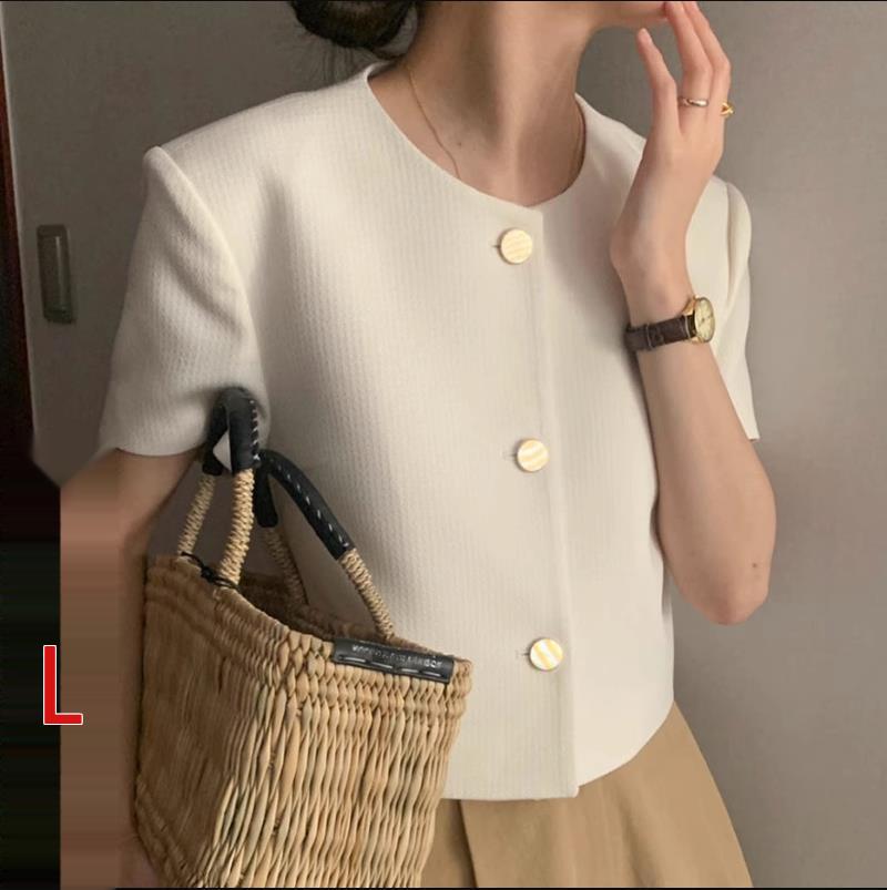Korean Chic Puff Sleeve Short Jacket for Women - Loose, Versatile, Summer Style with Round Neck & Single-Breasted Design