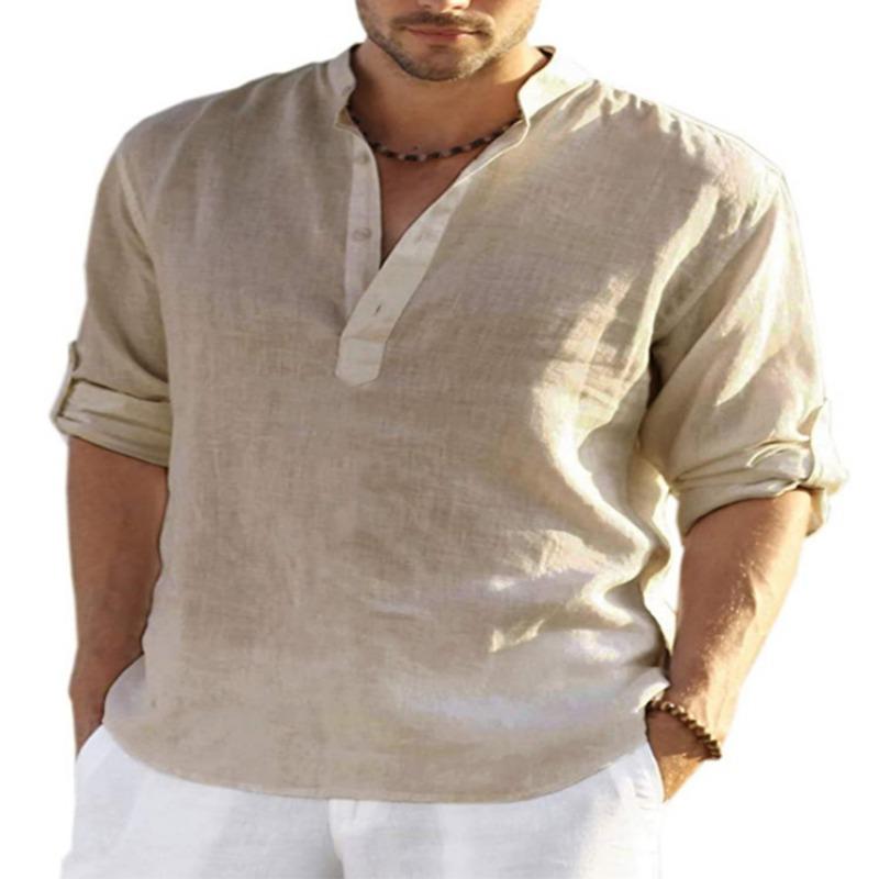 Maglietta da Uomo in Lino a Maniche Lunghe Moda Maglia Intima Larga Tinta Unita Manica Lunga Camicia in Cotone e Lino Uomo