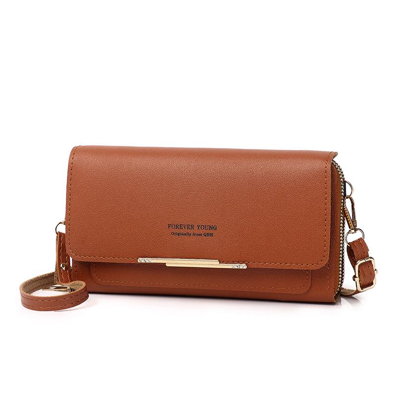 

Женская сумка кроссбоди для мобильного телефона в корейском стиле: Вместительный, двухслойный кошелек для монет, многофункциональный кошелек коричневый