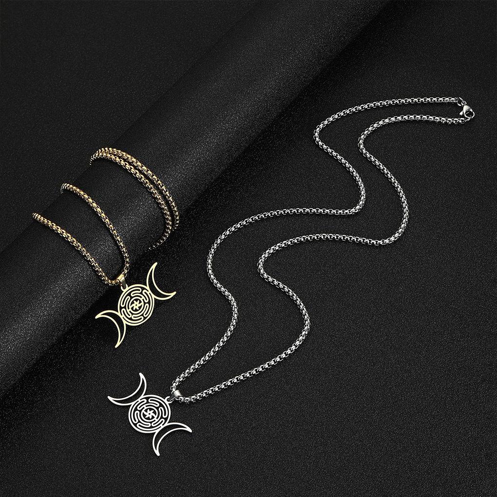 Triple Moon Hecate Necklace For Witches Symbol Witches Knot Necklace Wheel Symbol Necklace
