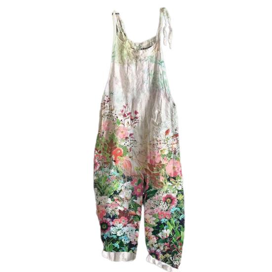 

Жіночий комбінезон з квітковим принтом Широкі кросівки Вінтажний темперамент Комбінезон вільного крою для відпочинку 2XL зелений