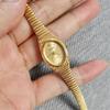 Gold Plated Vintage Small Oval Women Watch Stretch Band Elegant Ladies Dress Quartz Wristwatch