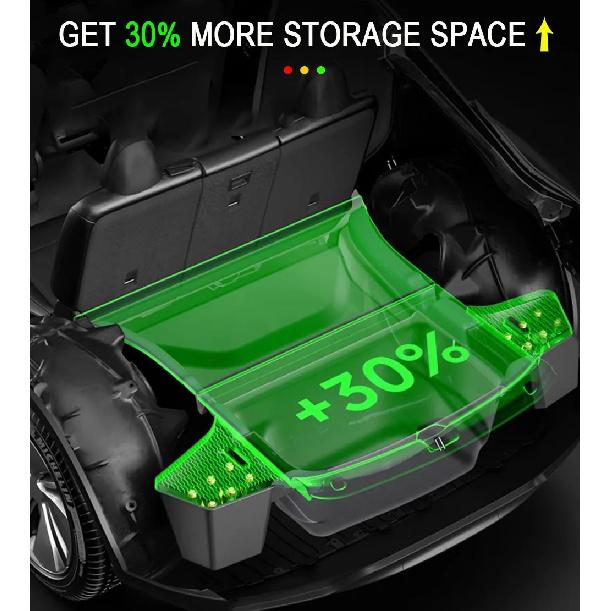 For Tesla Model Y Juniper 2025 2026 Rear Trunk Side Storage Box Cargo Organizer TPE Bin Flocking Mat Partition Board Accessories