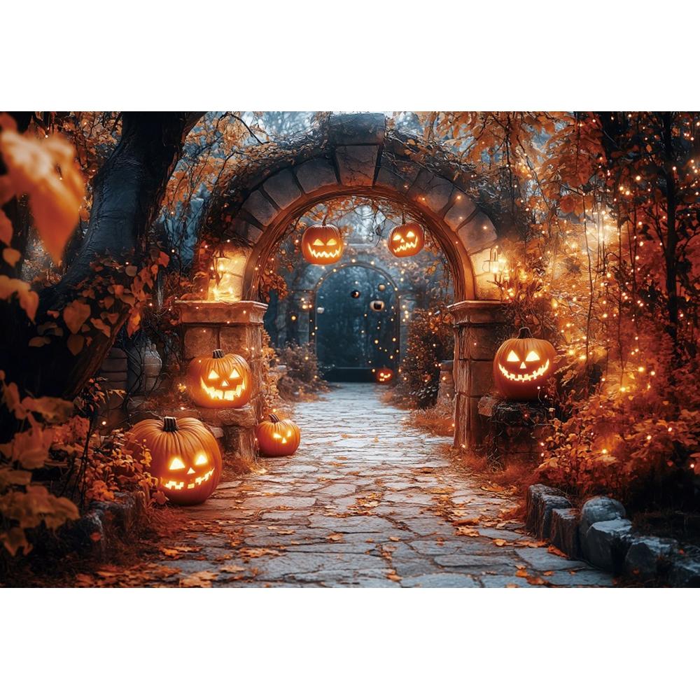 Yeele Fotografie Hintergrund Halloween Horror Mondnacht Gelber Ahornwald Kürbis Laternen Kinder Erwachsene Party Dekoration Kulisse
