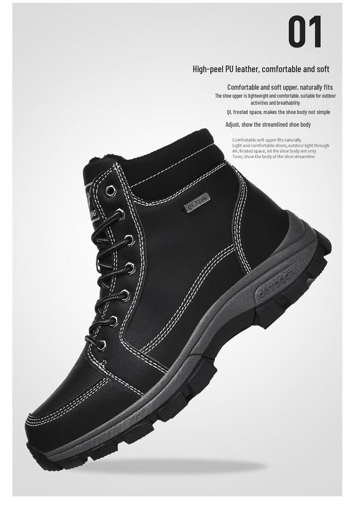 Men's Waterproof Non-Slip High-Top Hiking & Travel Shoes - Versatile, Outdoor, Plus Size, Velvet-Lined.