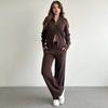  Cross-border European and American Women's Clothing Amazon Lapel Collar Long-sleeved Sports Zipper Knitted Pocket Casual Pants Set