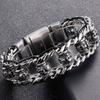 Bransoletka z gotyckiej czaszki dla mężczyzn ze stali nierdzewnej 316L, męskie bransoletki z ogniwami, punkrockowa skórzana bransoletka na rękę