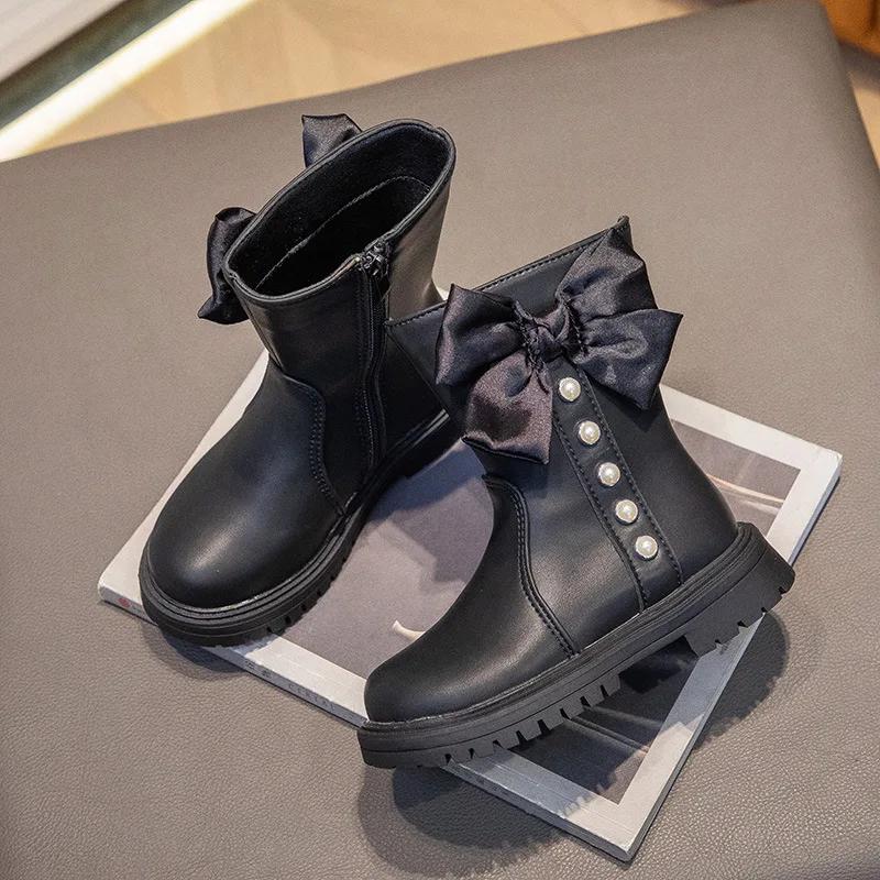 Dětská bota pro dívku Malá kožená bota 2025 Dětská bota Módní Kulatá špička Všestranná Krátká bota Módní bota Zapatos Para Niños