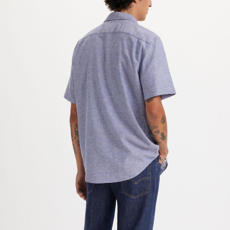 Levis Solid Color Comfortable Casual Short Sleeve Shirt Men shirts Blue 86624-0048
