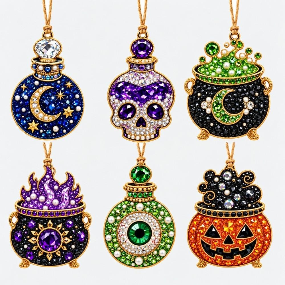 6 Stück/Set Metallkette Diamantmalerei-Set 3D Perlen Hängender Suncatcher Bastelartikel Weihnachtsdekoration